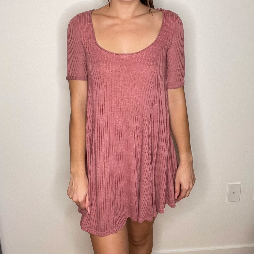 Ecote Scoop Neck 3/4 Sleeve Pink Dress